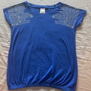 Zumba Fitness Blue‎ Studded Short Sleeve Tee workout bedazzle